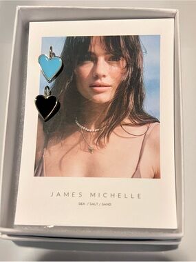 James Michelle Turquoise & Black Heart Charm Set